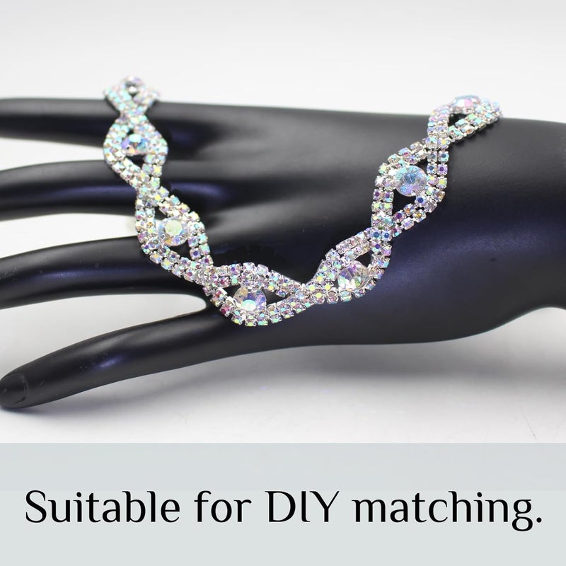PEARLY JUN Rhinestone Trim Crystal Rhinestone Ribbon for Sewing Leather Shoes DIY Bouquet Decoration Clothing Wedding Headwear. (ML039-AB Silver), ML000-1 - Image 5